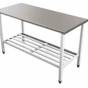 Mesa Fixa Com Grade Inferior e Cantos Arredondados (Pintura Epóxi e Aço Inox)