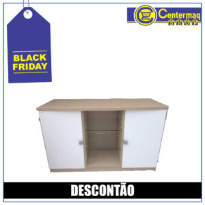 Armário Credenza com 2 portas e prateleira de vidro